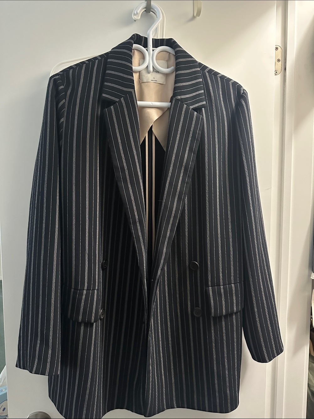 Aritzia Black Pinstripe Double-Breasted Blazer
